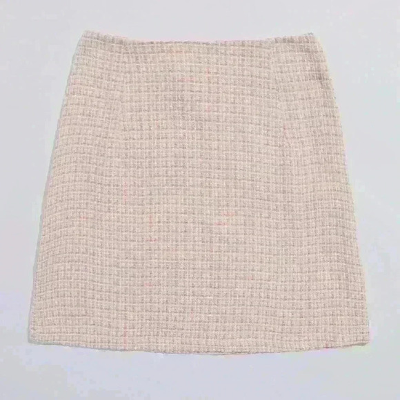 Baby Pink Plaid Button Detail Slit Hem Tweed Skirt - Picture 5 of 5